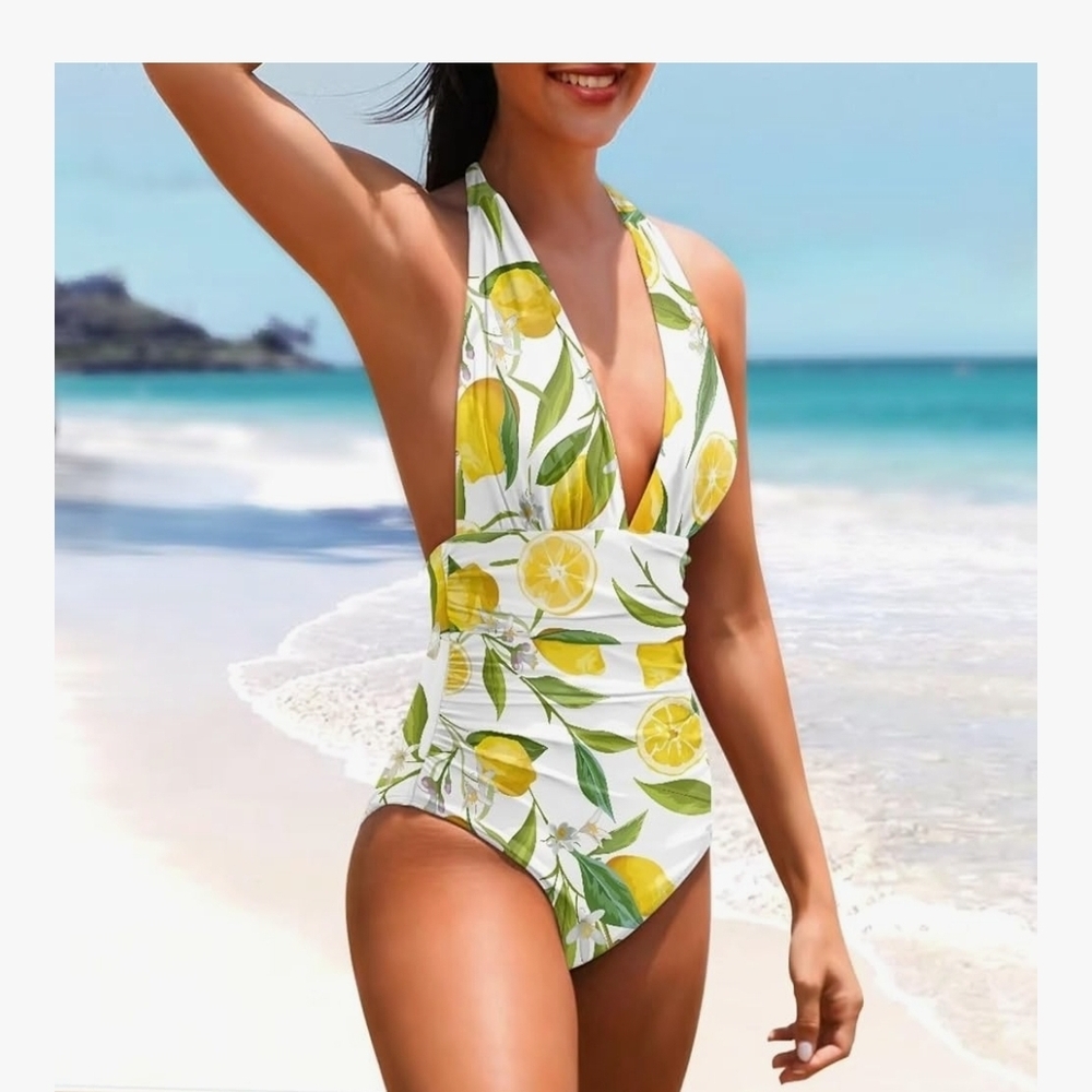 Lemons 1pc Halter Swim Suit Size Medium